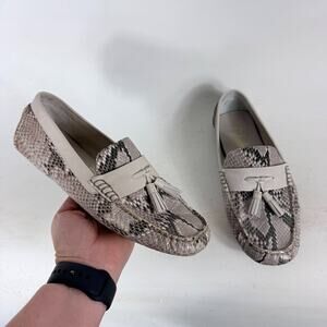 Cole Haan Driver Loafers Women's 8 Gray Snakeskin Print Slip-On Tassel Comfort